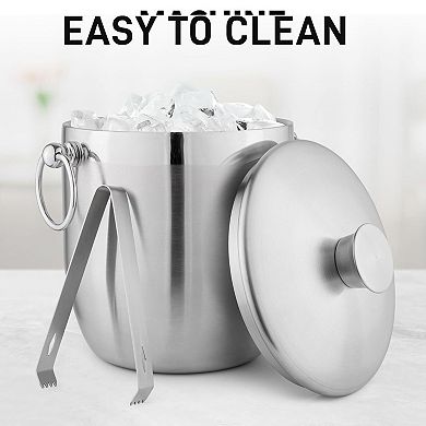 Zulay Kitchen Stainless Steel Double-Wall Insulated Ice Bucket Kit - 3 Liter