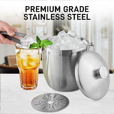 Zulay Kitchen Stainless Steel Double-Wall Insulated Ice Bucket Kit - 3 Liter