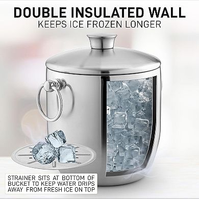 Zulay Kitchen Stainless Steel Double-Wall Insulated Ice Bucket Kit - 3 Liter