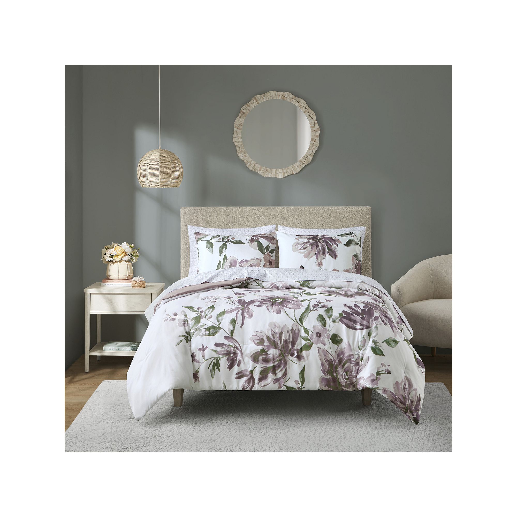 Madison Park Essentials Leena Floral Comforter Set with Bed Sheets, Pink