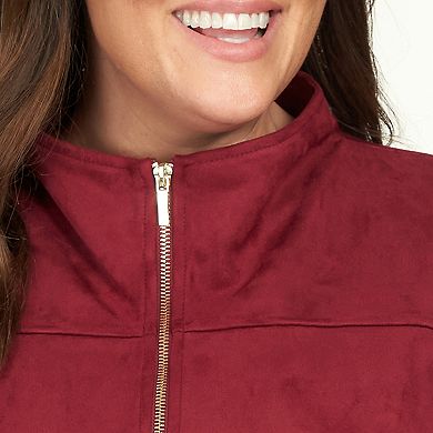 Plus Size Alfred Dunner Suede Paneled Zip-Up Jacket