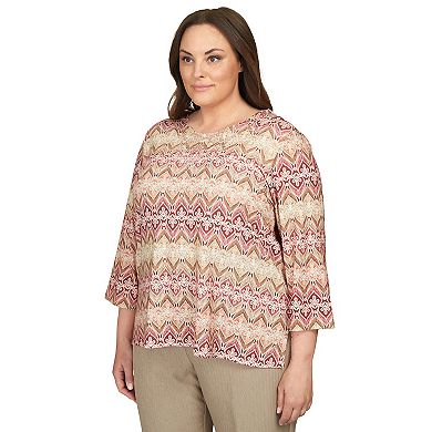 Plus Size Alfred Dunner Lace Neck Biadere Top