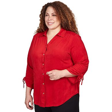 Plus Size Alfred Dunner Stretch Knit Suede Button Up Top