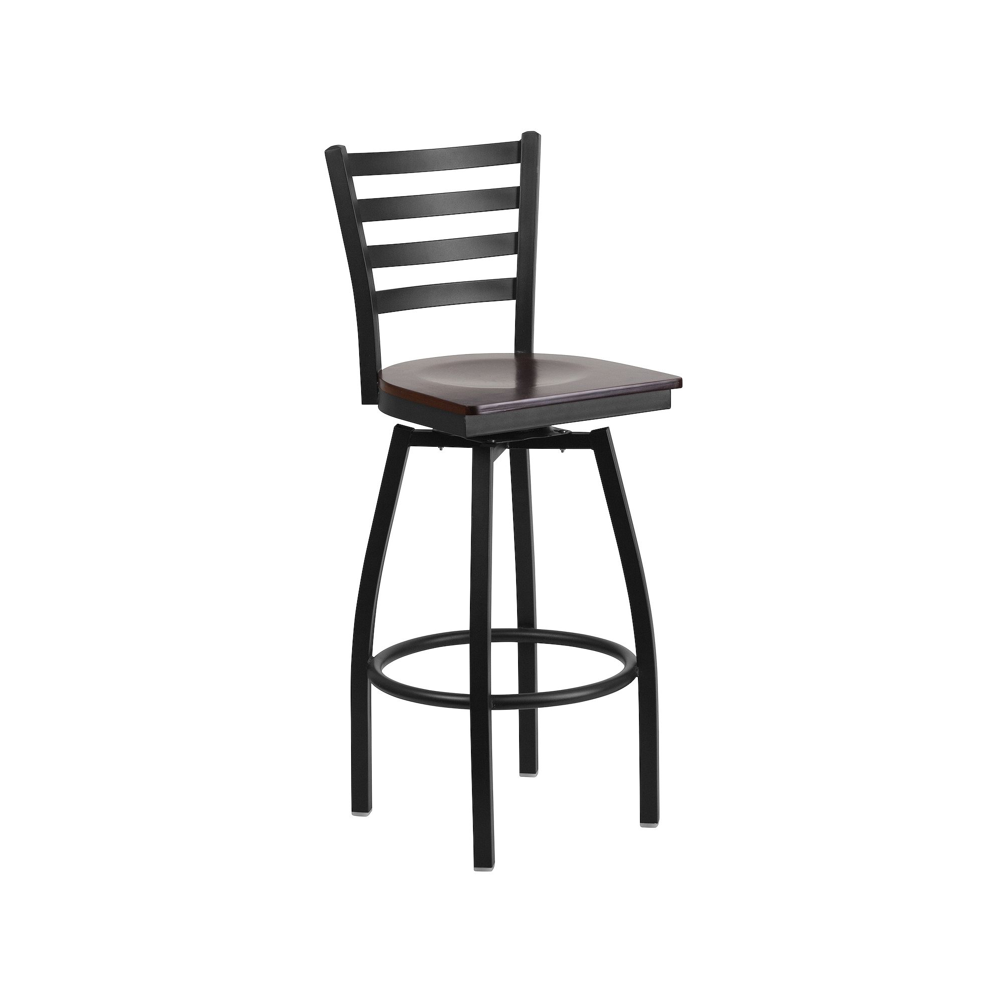Flash Furniture Hercules Series Black Ladder Back Swivel Metal Barstool, Br