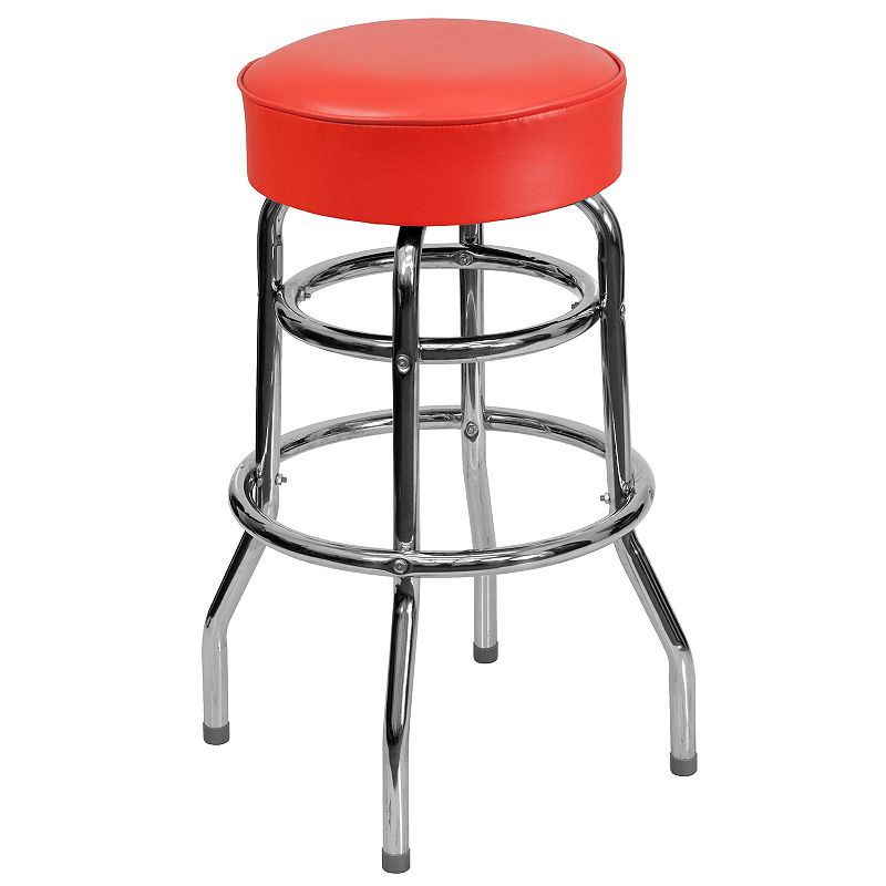 Flash Furniture Bruno Double-Ring Chrome Barstool, Red