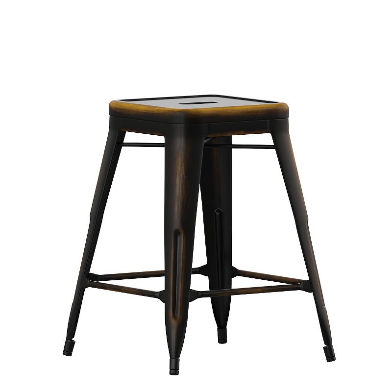 Flash Furniture Kai Commercial Grade 24-in. High Backless Distressed Metal 