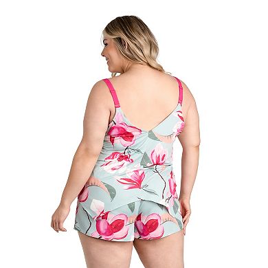 Plus Size Lilac+London Floral Blossom Print Tank Top & Pajama Shorts Sleep Set
