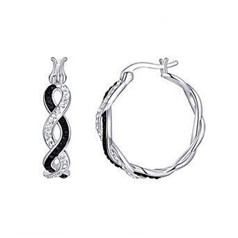 Chrystina Black & White Crystal Twist Hoop Earrings