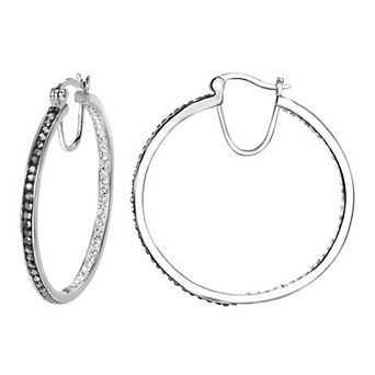 Chrystina Fine Silver Plated Black & White Crystal In-Out Hoop Earrings