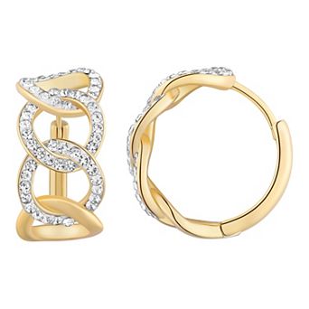 Chrystina Crystal Wide Link Huggie Hoop Earrings