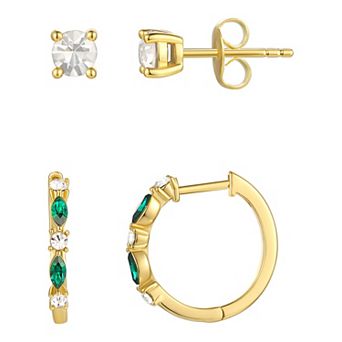 Chrystina Green & White Crystal Stud & Hoop Earring Duo Set