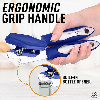 Zulay Kitchen Can Opener Handheld - Durable Manual Can Opener Smooth Edge Cut Stainless Steel Blades