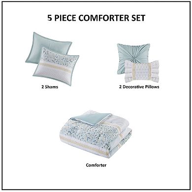 Madison Park Evian 5-Piece Seersucker Comforter Set with Throw Pillows