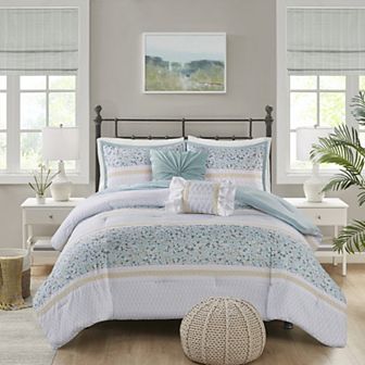 Madison Park Evian 5 pc Seersucker Comforter Set with Throw Pillows