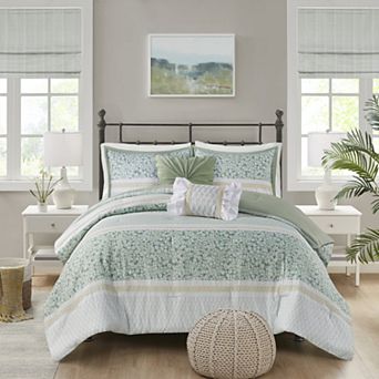 Madison Park Evian 5 pc Seersucker Comforter Set with Throw Pillows