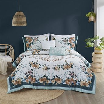 Madison Park Alaina 5 pc Floral Cotton Comforter Set with Throw Pillows