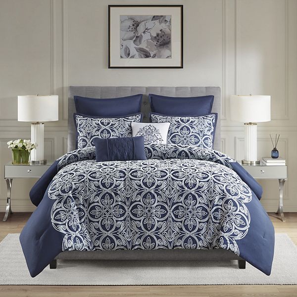 Madison Park Marlon 7-Piece Flocked Comforter Set with Euro Shams and ...