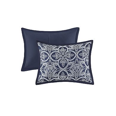 Madison Park Marlon 7-Piece Flocked Comforter Set with Euro Shams and Throw Pillows