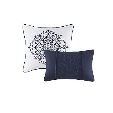 Madison Park Marlon 7-Piece Flocked Comforter Set with Euro Shams and Throw Pillows