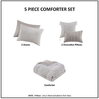 Madison Park Bryn 5-Piece Clipped Jacquard Comforter Set with Throw Pillows