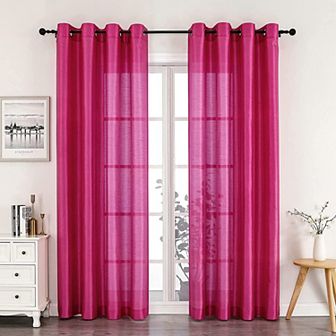 GoodGram Montauk Accents 2 Pack Ultra Luxurious Faux Silk Sheer Grommet Top Curtain Panels