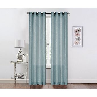 Kate Aurora 2 pc Sparkly Metallic Sheer Voile Grommet Top Window Curtain Panels