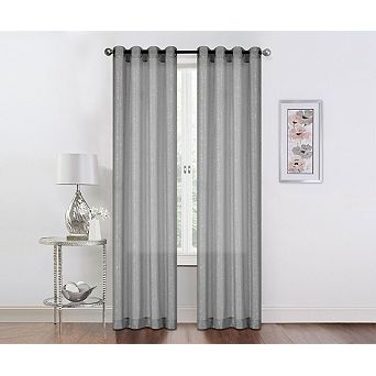 Kate Aurora 2 pc Sparkly Metallic Sheer Voile Grommet Top Window Curtain Panels