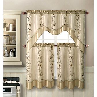 GoodGram 3 pc Daphne Embroidered Complete Kitchen Curtain Tier And Valance Set