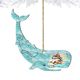 Whale Wooden Ornament by G. DeBrekht - Coastal Holiday Decor