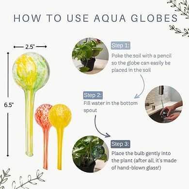 Three Pack Self-Watering Plant Mini Aqua Globes, Blue-Green