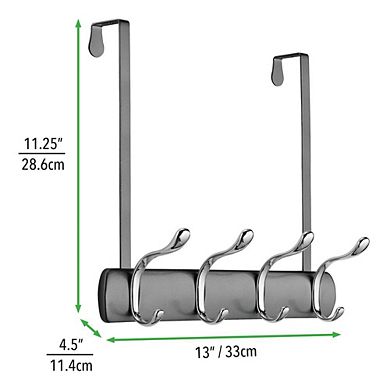 mDesign Steel Over Door Closet Organizer Hanger Rack with 8 Hooks