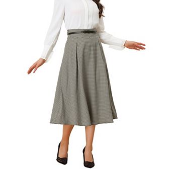 Women's Vintage Checked High Belted Waist A-Line Plaid Skirt