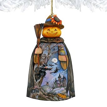Scarecrow Pumpkin Head Wooden Holiday Ornament by G. DeBrekht - Thanksgiving Halloween Decor