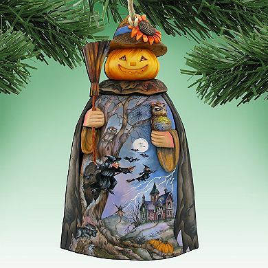 Scarecrow Pumpkin Head Wooden Holiday Ornament by G. DeBrekht - Thanksgiving Halloween Decor