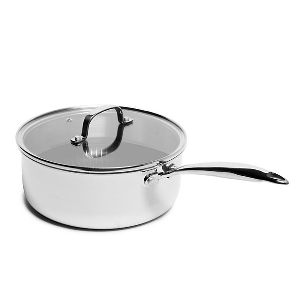 Tri-ply Stainless Steel Scratch Resistant Nonstick 2.7 QT Saucepan with  Glass Lid