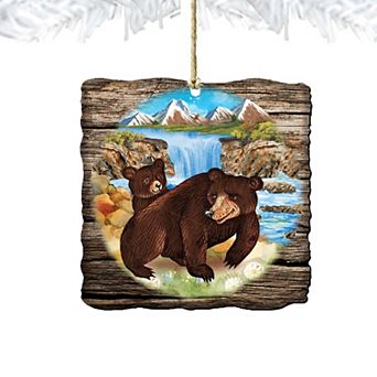 Bear Cabin Christmas Wooden Christmas Ornament by G. DeBrekht - Wildlife Holiday Decor