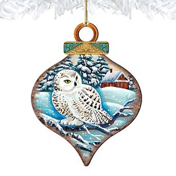 White Owl Drop Wooden Holiday Ornament by G. DeBrekht - Wildlife Holiday Decor