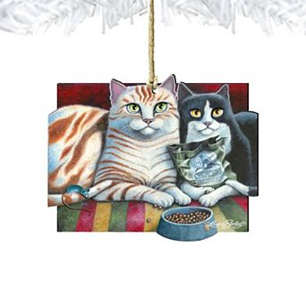 Dinner N Movie Cat Wooden Holiday Ornament by Laura Seeley - Pets Dog and Cats Decor