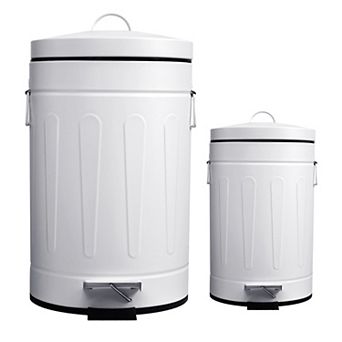 3.2 Gal./12-Liter and 0.8 Gal./3 Liter Old Time Style Round White Metal Step-on Trash Can Set