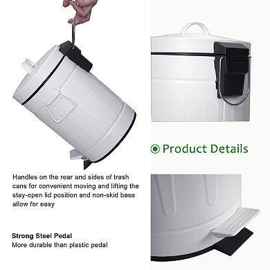 3.2 Gal./12-Liter and 0.8 Gal./3 Liter Old Time Style Round White Metal Step-on Trash Can Set