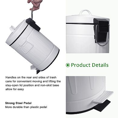 3.2 Gal./12-Liter and 0.8 Gal./3 Liter Old Time Style Round White Metal Step-on Trash Can Set