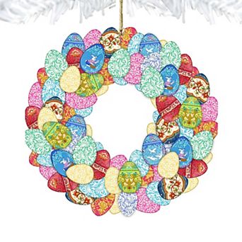 Easter Eggs Wreath Wooden Holiday Ornament by G. DeBrekht - Easter Spring Decor