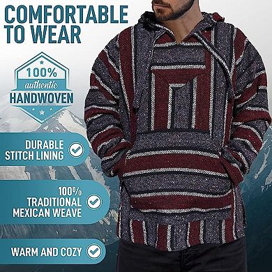 Authentic Mexican Baja Hoodie - Woven Pullover Sweater Jacket