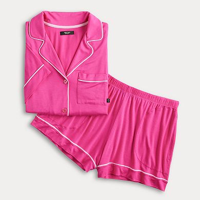 Women's Simply Vera Vera Wang Luxury Notched Collar Top & Boxer Shorts Pajama Set