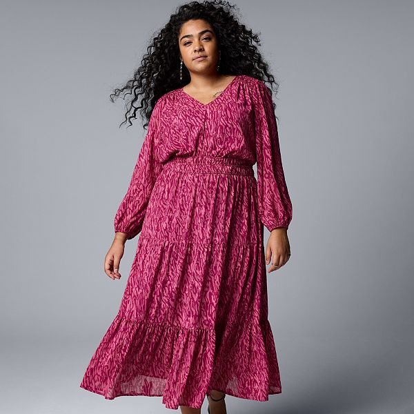 Plus Size Simply Vera Vera Wang V Neck Tiered Maxi Dress