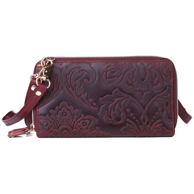 Julia Buxton Tooled Leather Ultimate Organizer Crossbody Clutch