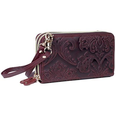 Julia Buxton Tooled Leather Ultimate Organizer Crossbody Clutch