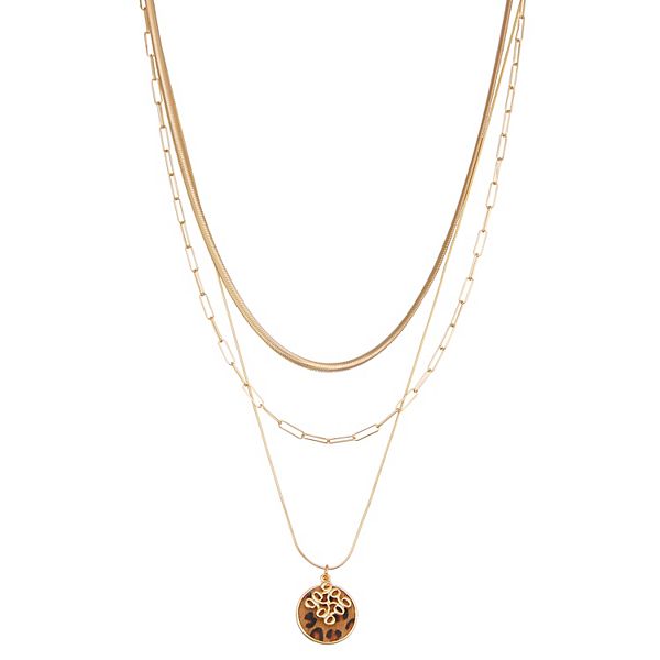 Nine West Gold Tone Faux Fur Accent Multi-Row Pendant Necklace