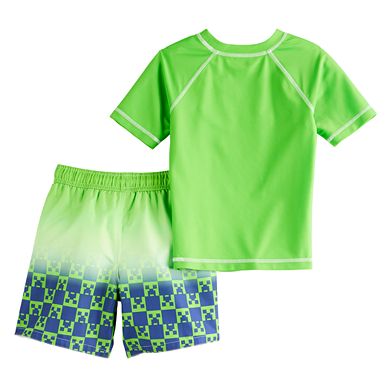 Boys 4-14 Minecraft Rashguard & Trunks Swim Set