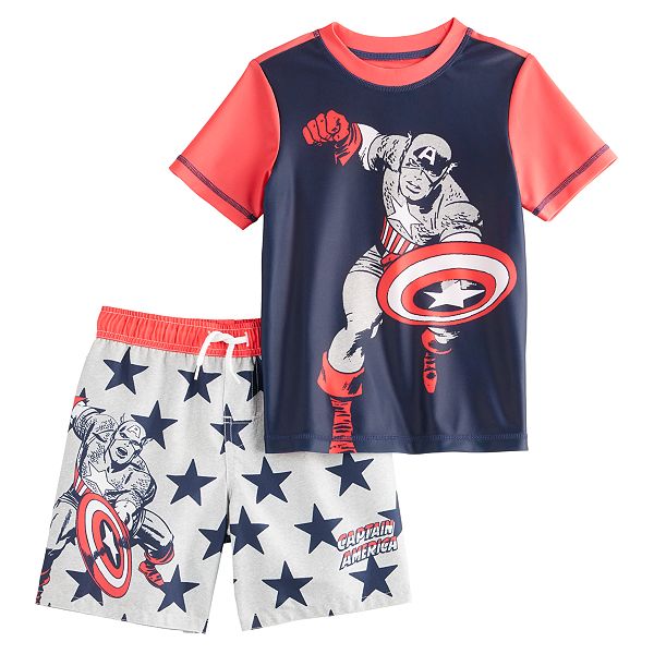 Boys 4-14 Marvel Captain America Rashguard & Trunks Swim Set